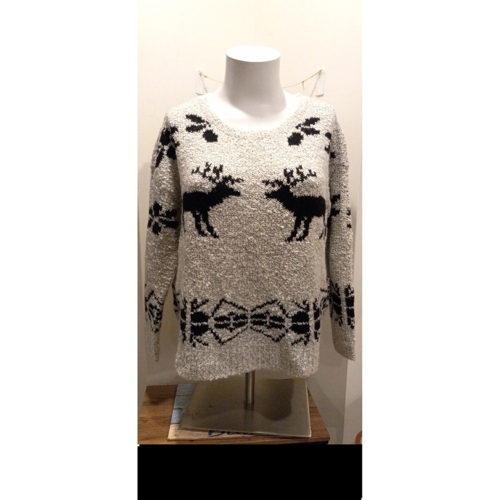 Ruff Hewn Women Wool Blend  Grey/black‎ Winter Knit Sweater Size Large